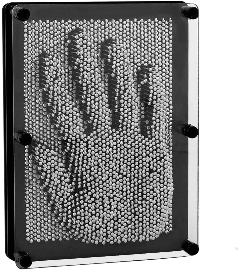 Lxs 3D Metal Pin Art Board Game Toy Large Size Classic Pin Impression Desk Toys Sculpture For Children Adults (6 X 8 Inches) - Black