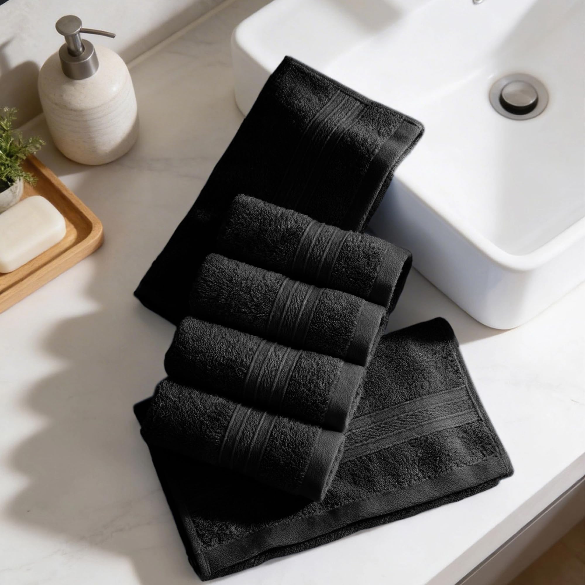 TRIDENT Soft Comfort Air Rich 100% Cotton Towel for Face, 500 GSM Highly Absorbent Towels for Men/Women, 6Pc Face Towel Set (30.5 cm X 30.5 cm), Black