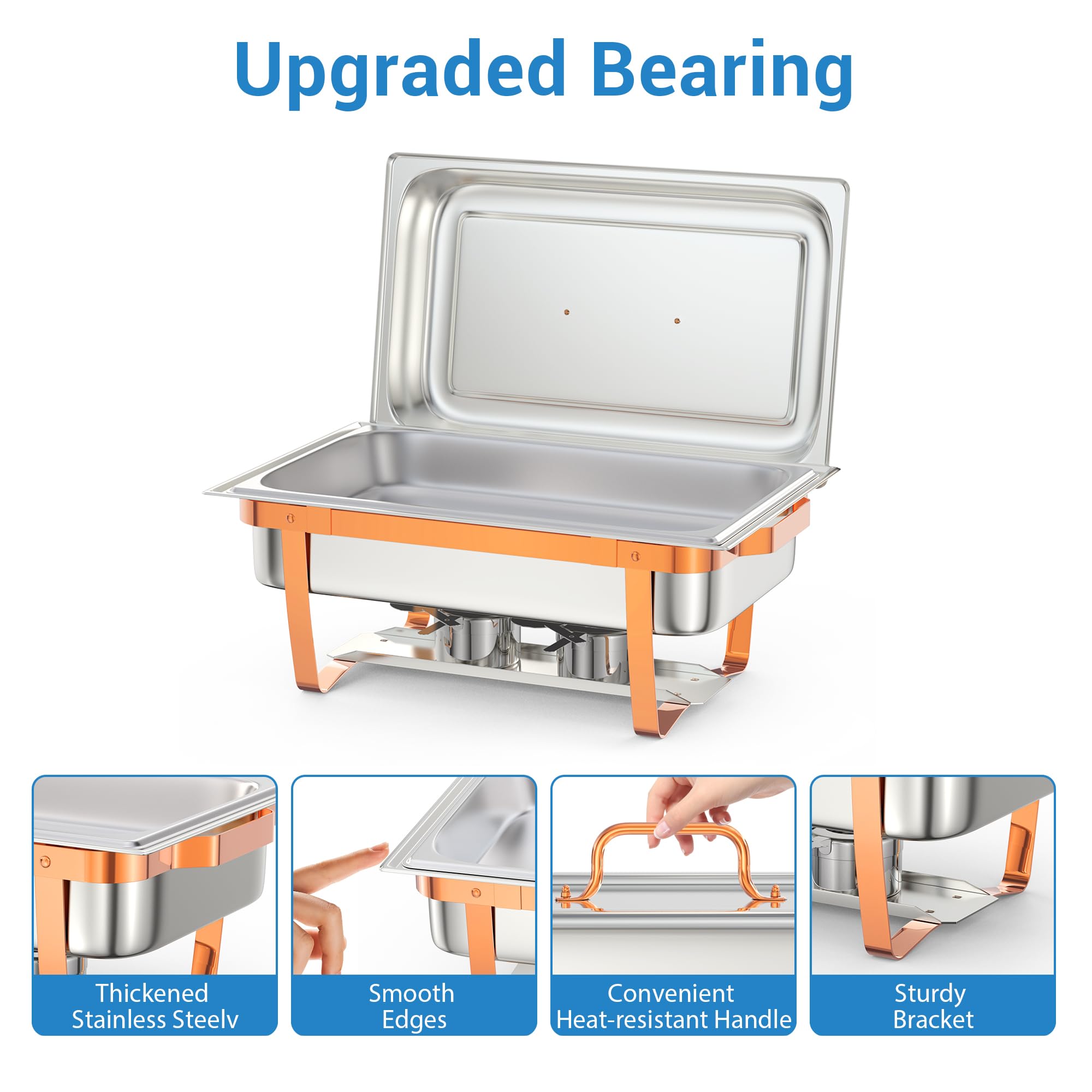 Mahlzeit Chafing Dish Profi Set, 4 x Edelstahl Warmhaltebehälter, 9L Rechteckige Catering Servierplatten, Wärmebehälter für Speisen mit Deckelhalter, Speisenwärmer für Buffet, Partys, Abendessen