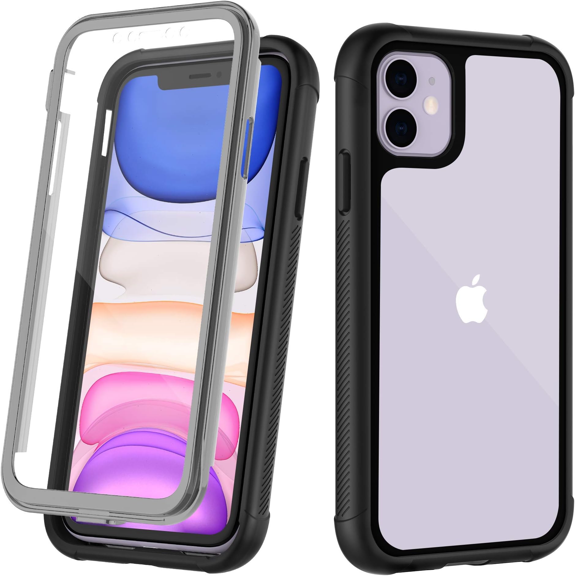 OUNNE iPhone 11 Case,Full-Body Rugged Clear Case with Built-in Screen Protector Heavy Duty Protection Designed for iPhone 11 Cases 6.1 Inch (2019) (Gray)
