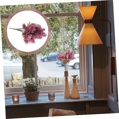 Miniatura 9 de Amosfun 5 ramas, 6 cabezas, tallos de plantas artificiales de piña, césped, decoración para oficina en casa (morado)