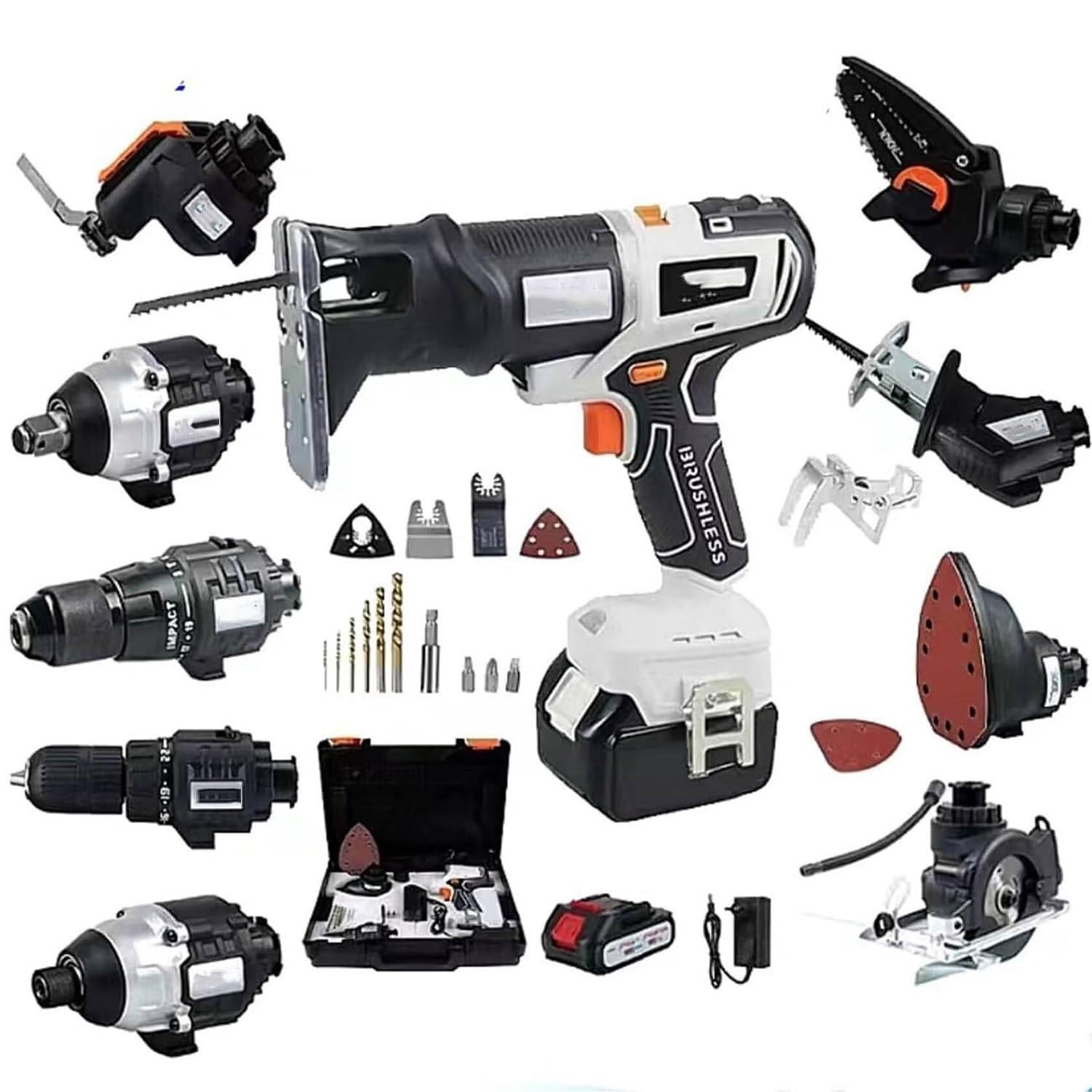 COUCHO Kit Combinato di Utensili elettrici per Lavorazione del Legno con Trapano a Mano Senza Fili, Set di Utensili elettrici Senza spazzole 10 in 1, seghetto Alternativo, seghetto Alternativo(White)