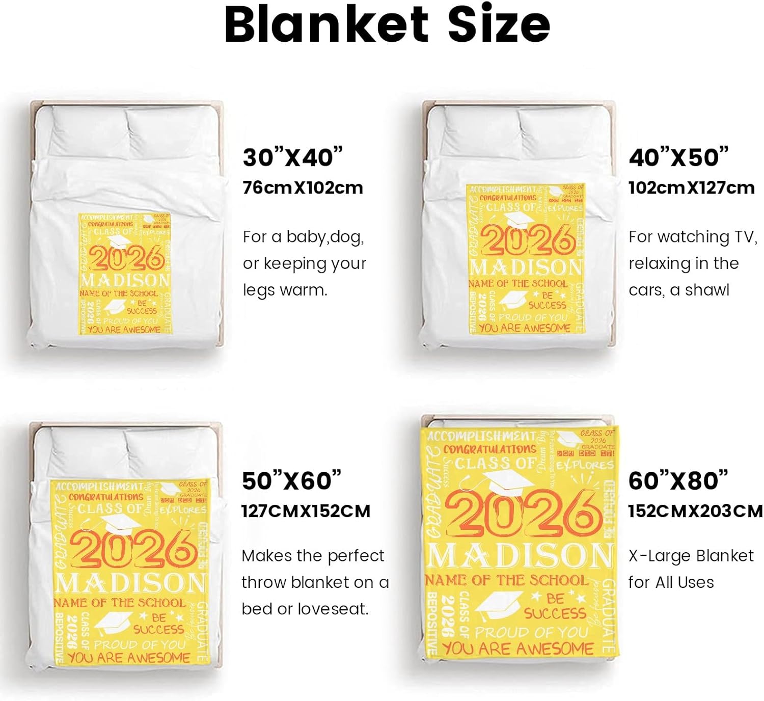 Personalized Graduation Blanket 2026 Personalized Graduation Gifts for Him Her Class of 2026 High School Gifts Blanket for Granddaughter Grandson