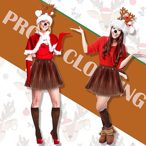 Miniatura 6 de 5 piezas de disfraz de ciervo para cosplay, con cuernos de ciervo, diadema, cola de ciervo, nariz, tutú, falda