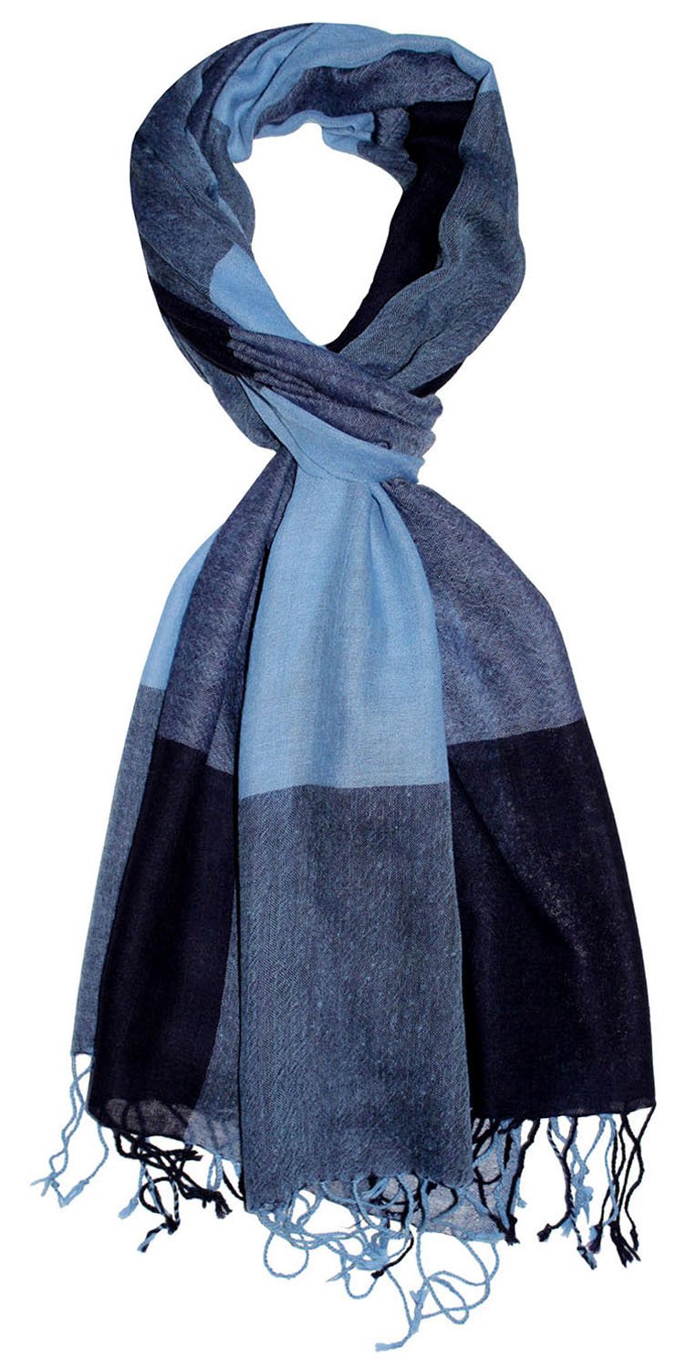 Lorenzo Cana Damski szal Pashmina szal 50% kaszmir 50% wełna etola chusta chusta do koperty Uni szal damski szalik damski niebieski odcienie 78468, Jasnoniebieski, granatowy, 70 x 200 cm