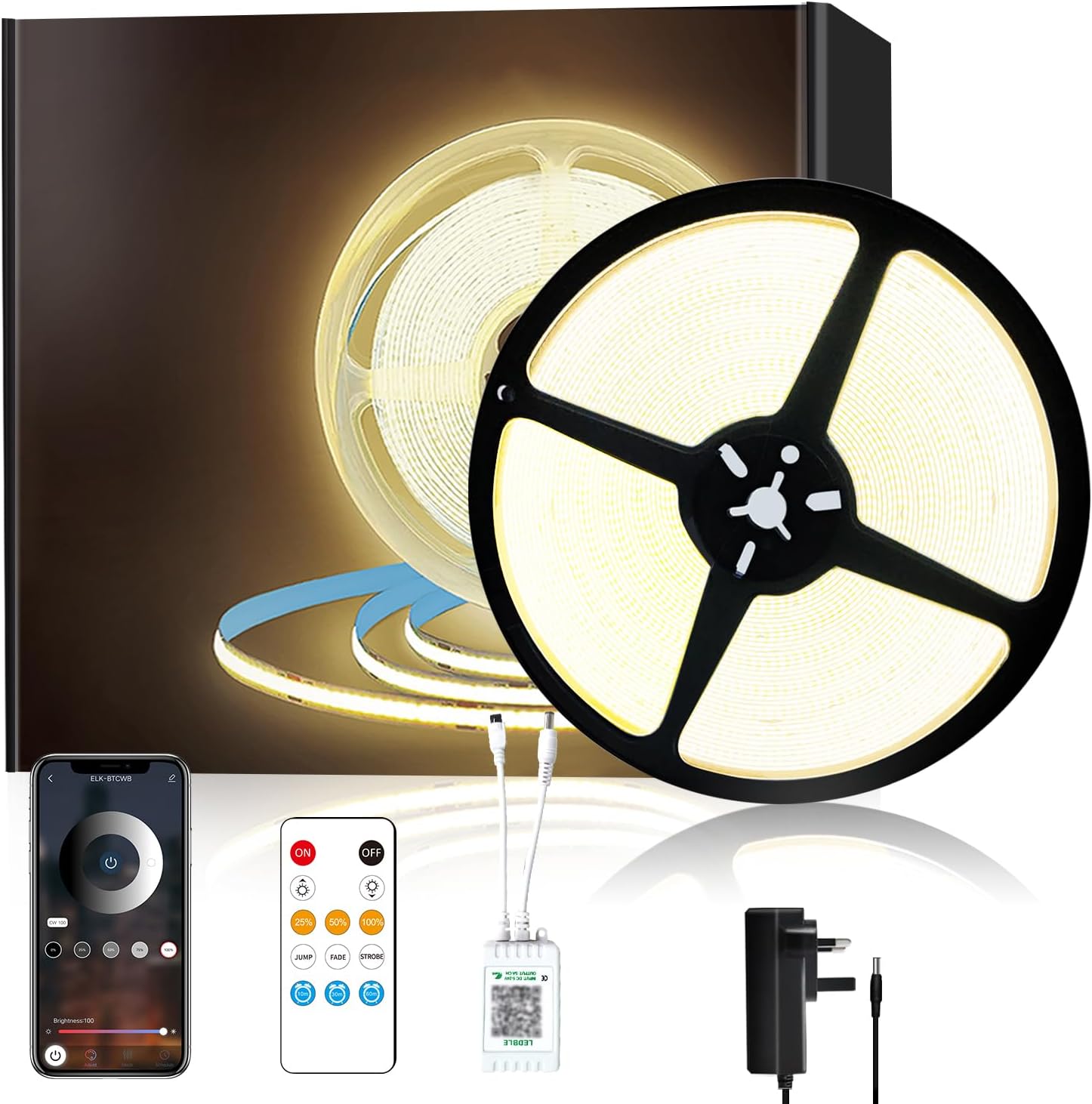 Yeewhale 24V COB LED Strip Lights 3000K 20M Dimmable Warm White LED ...