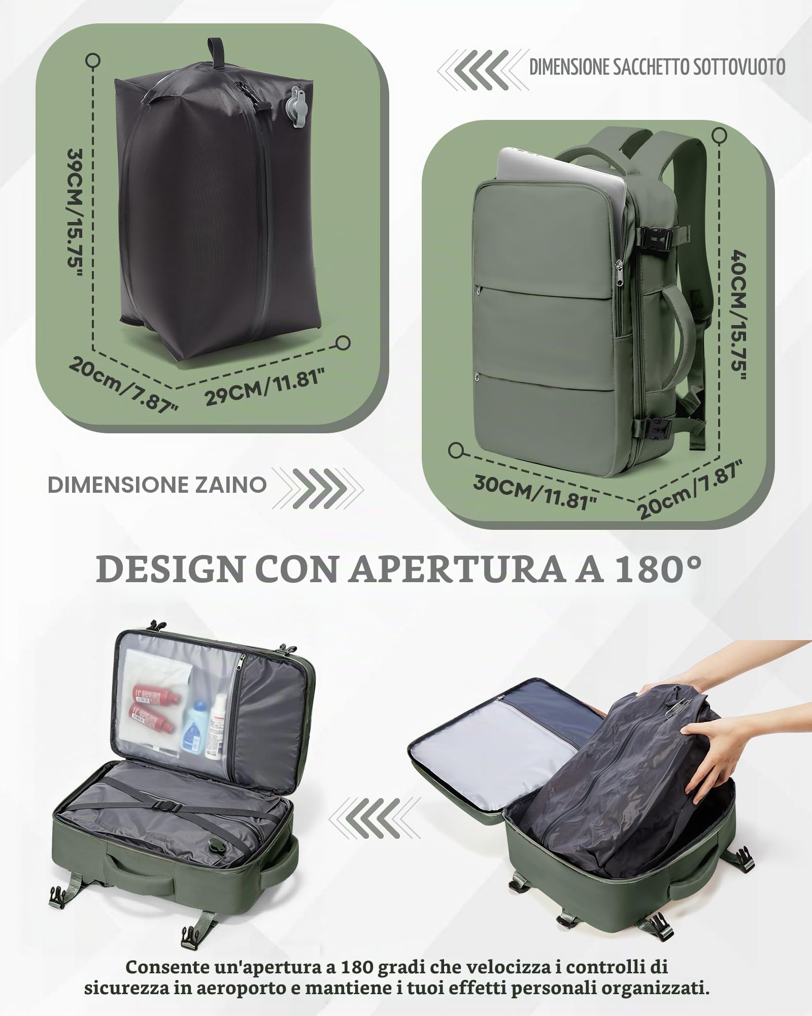 SZLX Zaino Ryanair 40x30x20 Sottovuoto con pompa Zaino da Viaggio 40x30x20 | Bagaglio a Mano 40x30x20 Wizzair Donna Uomo Borsa da Cabina per Easyjet Adatto a Laptop da 14 Pollici Impermeabile per Lavoro