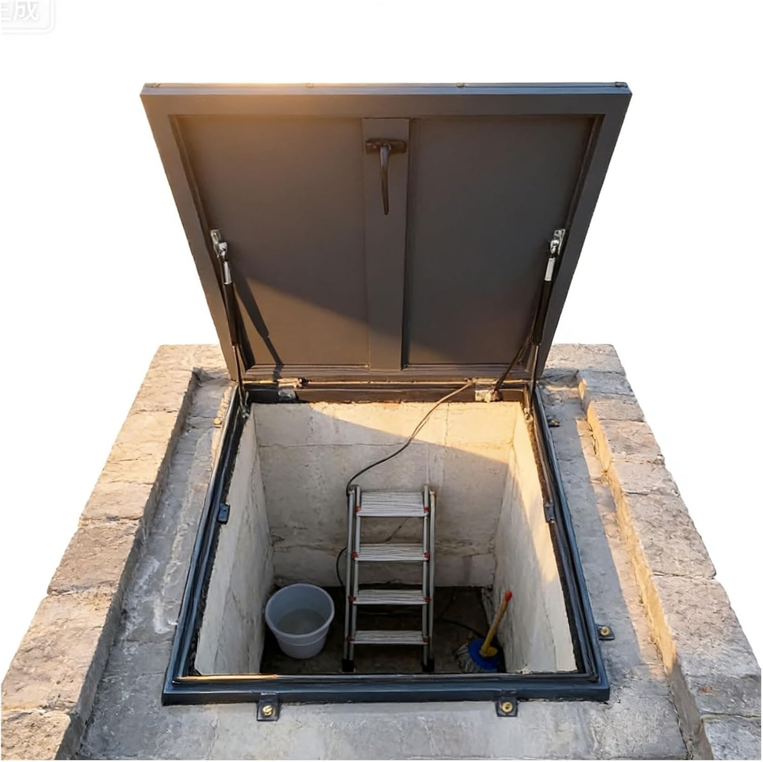 Basement Flat Roof Escape Hatch, Roof Cover for Basements Underground Wells One-Handed Operation for Basements, Hallways, Wells and Patios(50x50cm/19.69x19.69in)