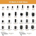 VIGRUE 1105PCS 25 Tailles métriques & SAE Kit d'assortiment de vis Kit interne de disque hexagonal Allen Grub Vis Set en alliage de point de coupe, M3 à M8 et 1/8-40 à 5/16-18