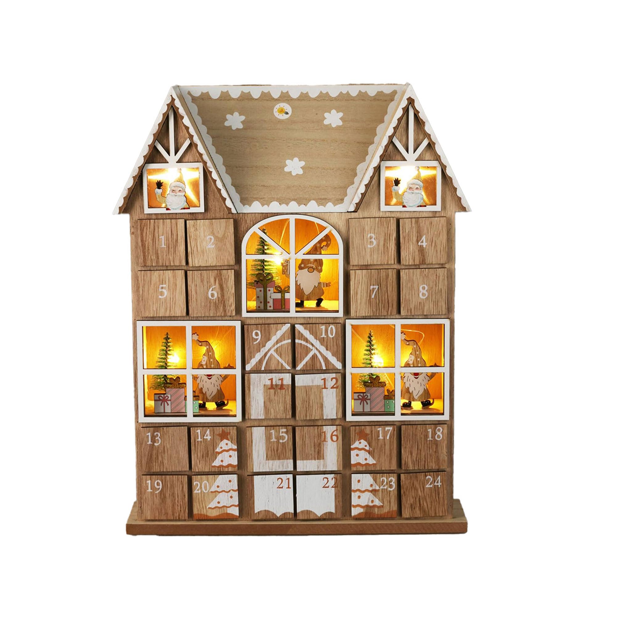 Well Home LED-Adventskalender aus Sperrholz mit Boxen und Lichtern
