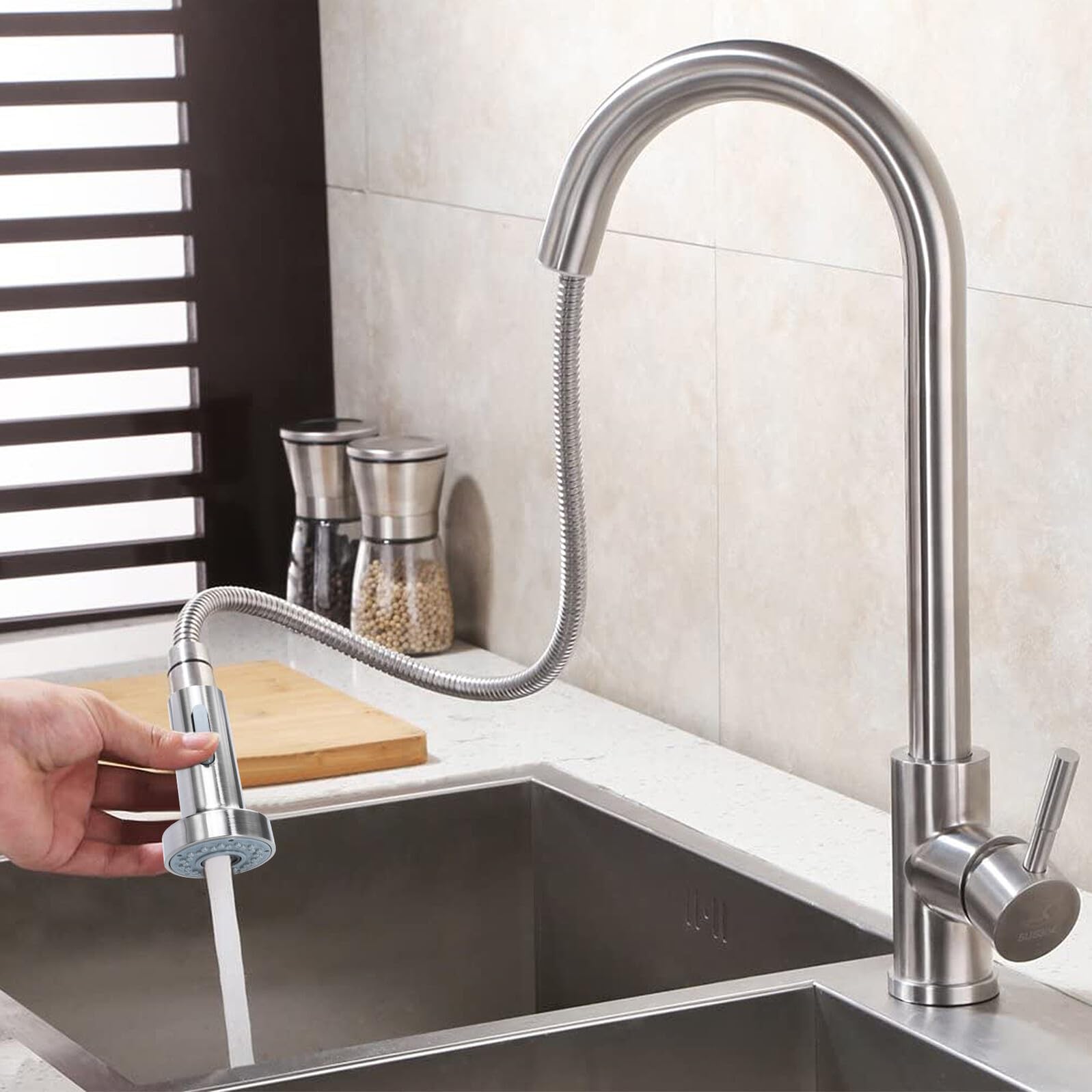 Küchenarmatur Sprühaufsatz Silber, Ausziehbarer Wasserhahn Duschkopf