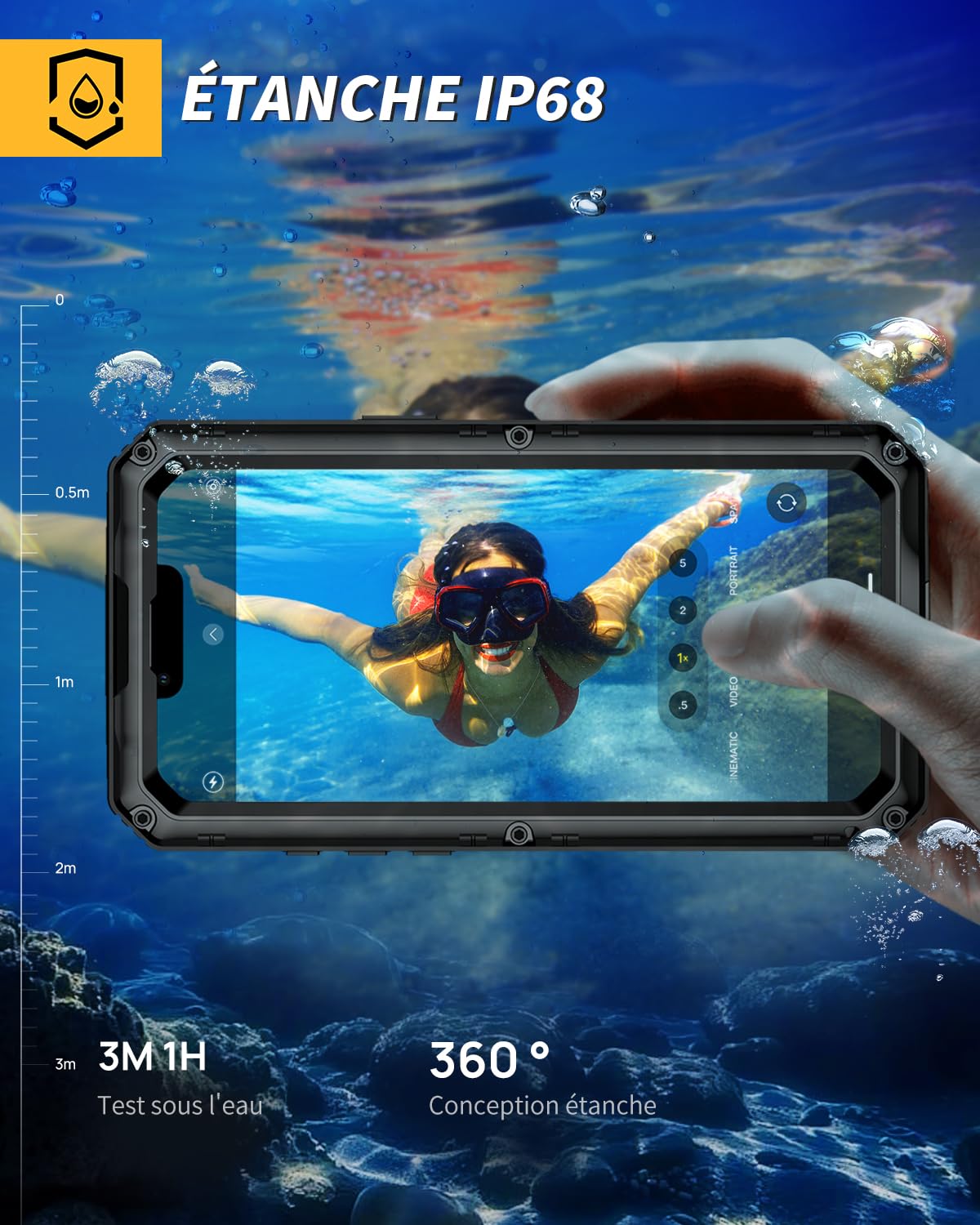 Lanhiem Coque pour iPhone 14 Étanche, IP68 Imperméable Métal Militaire Antichoc, Incassable 360 Intégrale Etui avec Protège-Écran Intégré pour iPhone 14, Noir