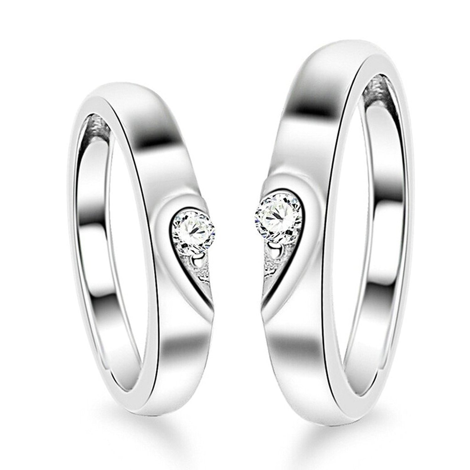 925 Sterling Silver 2 Pcs His And Her Heart Shape Matching Adjustable Couple Ring For Women & Men-image-32