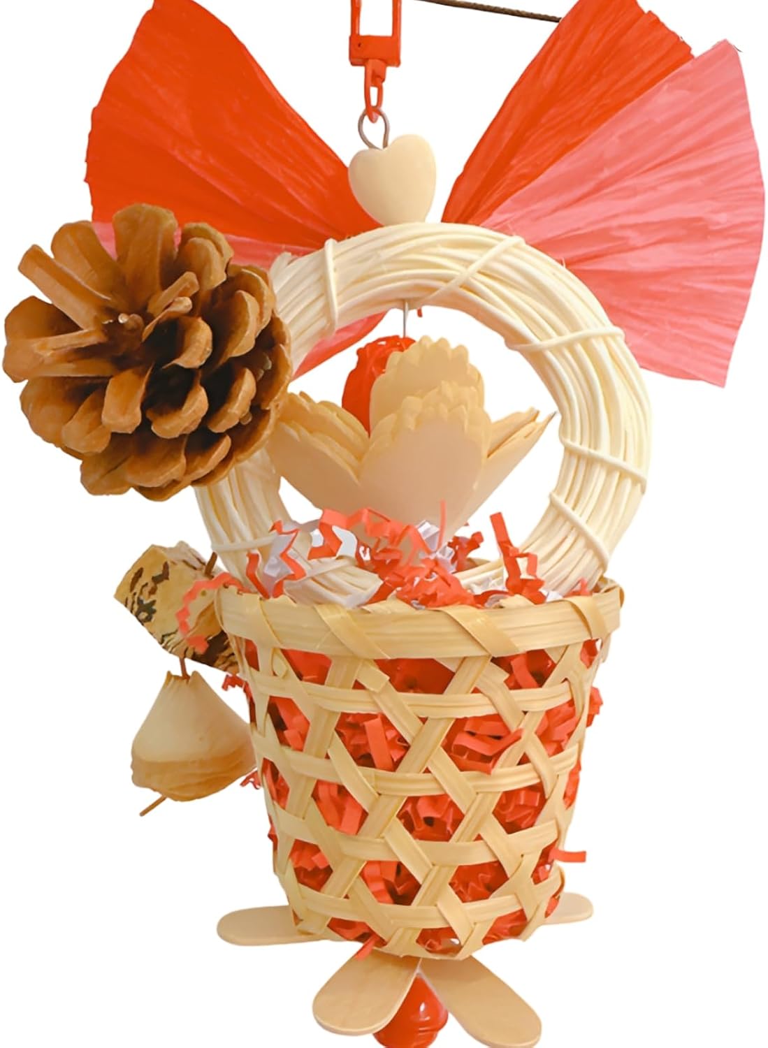 Bird Toys Foraging Shredder Hanging Toys Rope Perch with Bell Parakeet Toy Parrot Swing Climbing Standing Toys Bird Cage Accessories for Conure Cockatiel Budgies Lovebird, Red