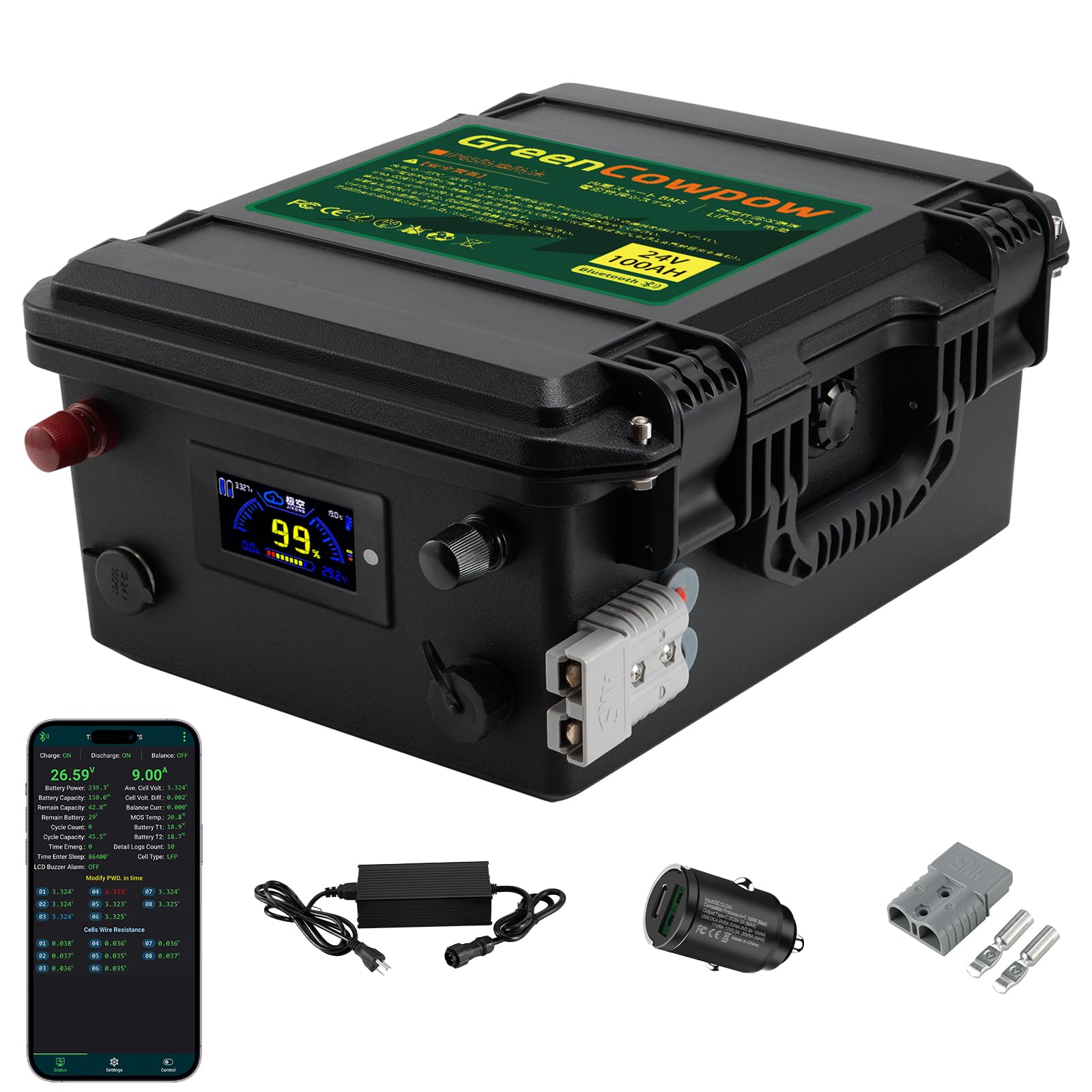 Amazon.co.jp: GreenCowpow 24V 100Ah リン酸鉄リチウムバッテリー 