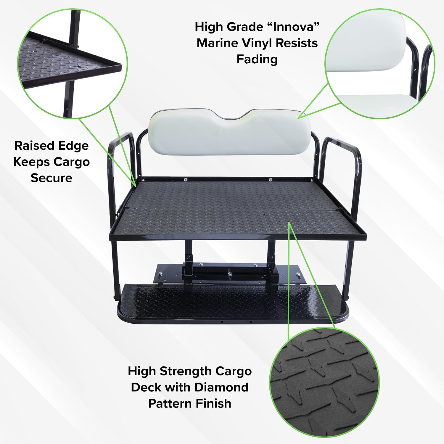 Buggies Unlimited Club Car Precedent/Onward/Tempo Golf Cart Rear Flip Seat Kit with Steel Frame | Compatible with 2004-Up Models (Factory White)