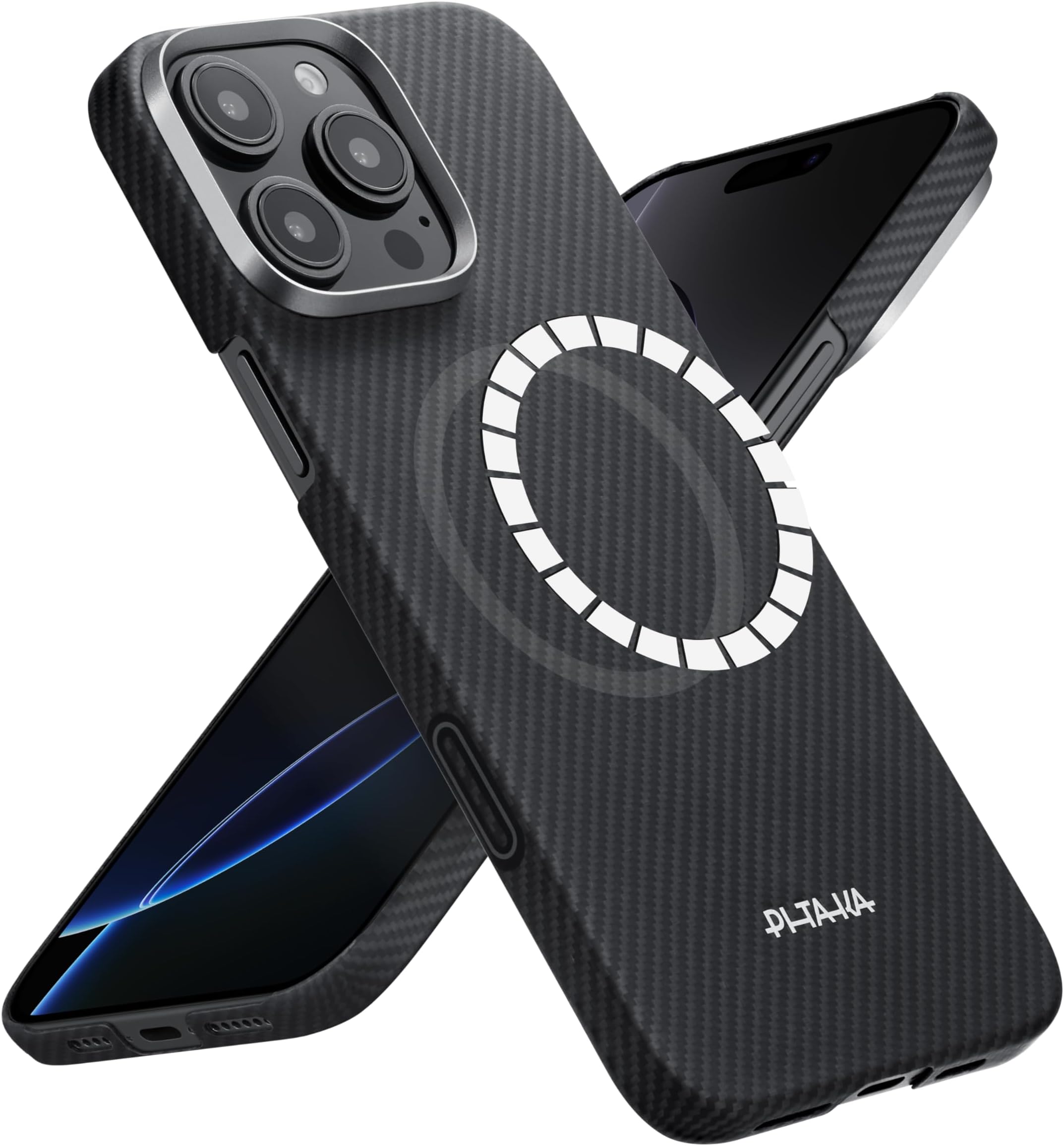 pitaka iPhone 16 Pro Case 6.3” - MagSafe Compatible, Ultra Slim with Caseless Feel, 600D Aramid Fiber Woven - Black/Grey (Twill)