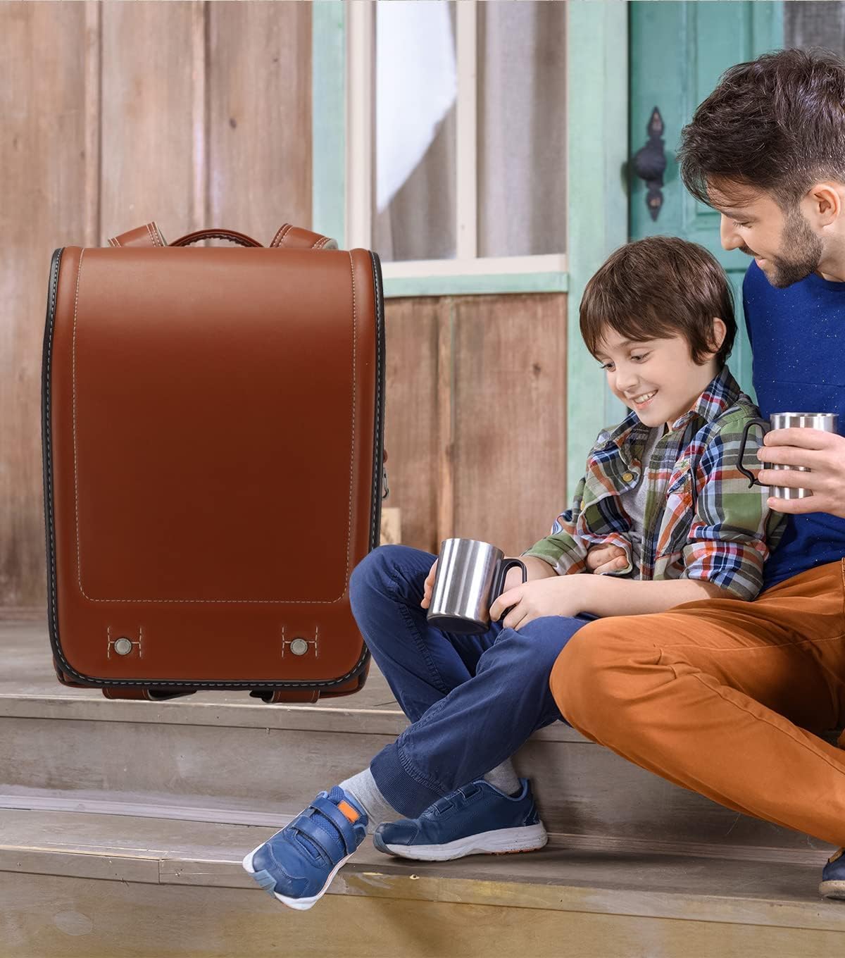 Baobab's wish Ransel Randoseru Backpack Semi-automatic satchel Japanese school bag for girls and boys PU leather bab-rng58 (Brown)