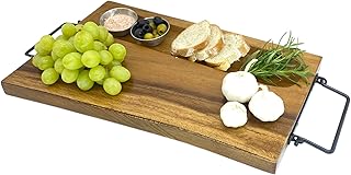 Acacia Charcuterie Board – 16" Rustic Live Edge Wooden Cutting Board with Handles & Olive Dish, Handmade Acacia Wood Serving Board for Bread, Cheese, Appetizers, Decorative Kitchen Tray