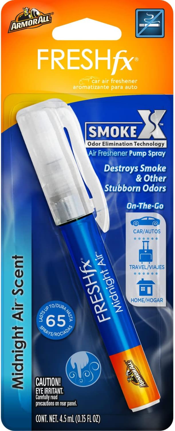 Armor All Fresh FX Smoke X Car Odor Eliminator Spray Pump , On-The-Go Car Air Freshener Spray, Midnight Air Scent, 0.15 Oz