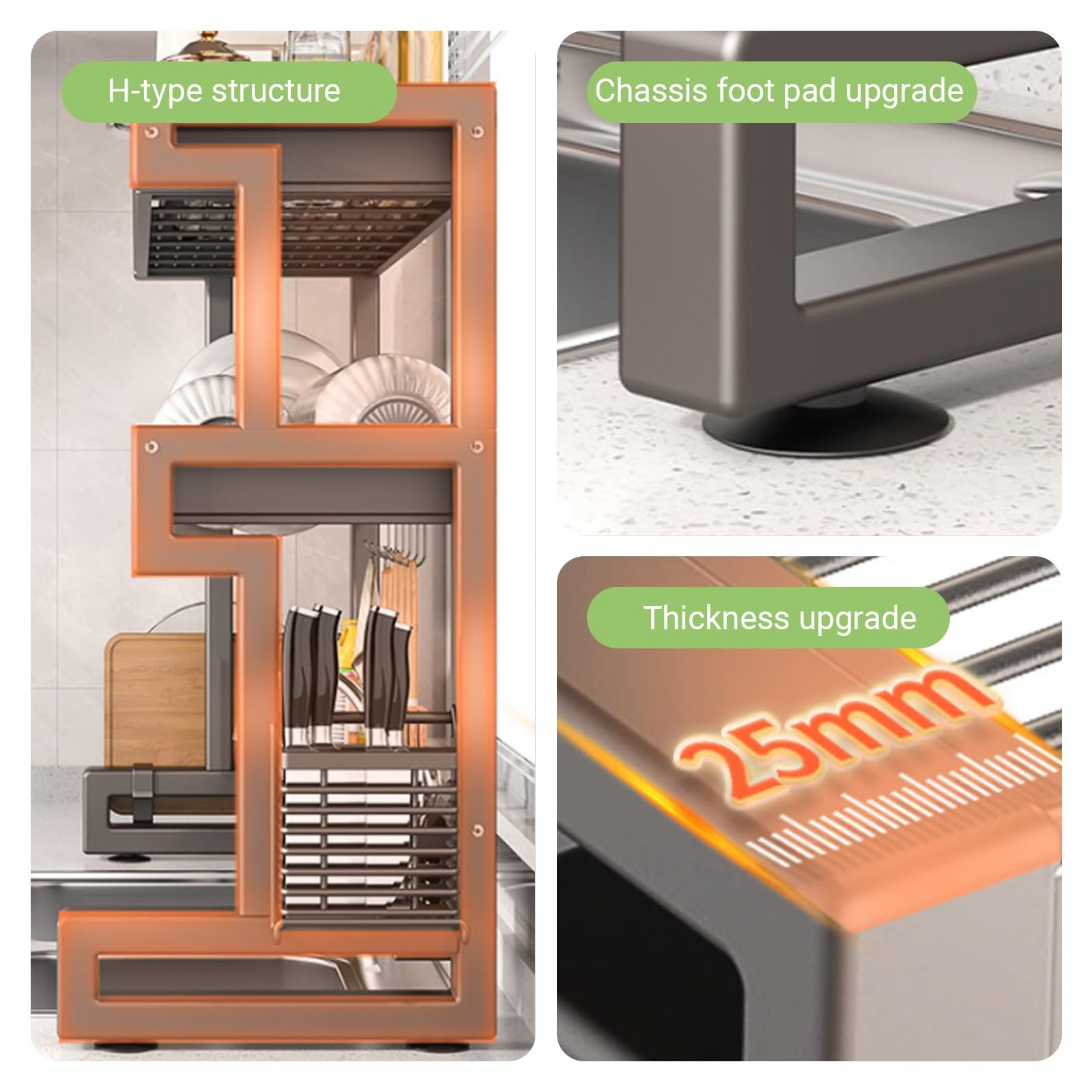 Escurridor de platos de acero inoxidable para encimera, escurridor de platos para vasos, cuencos y cubiertos