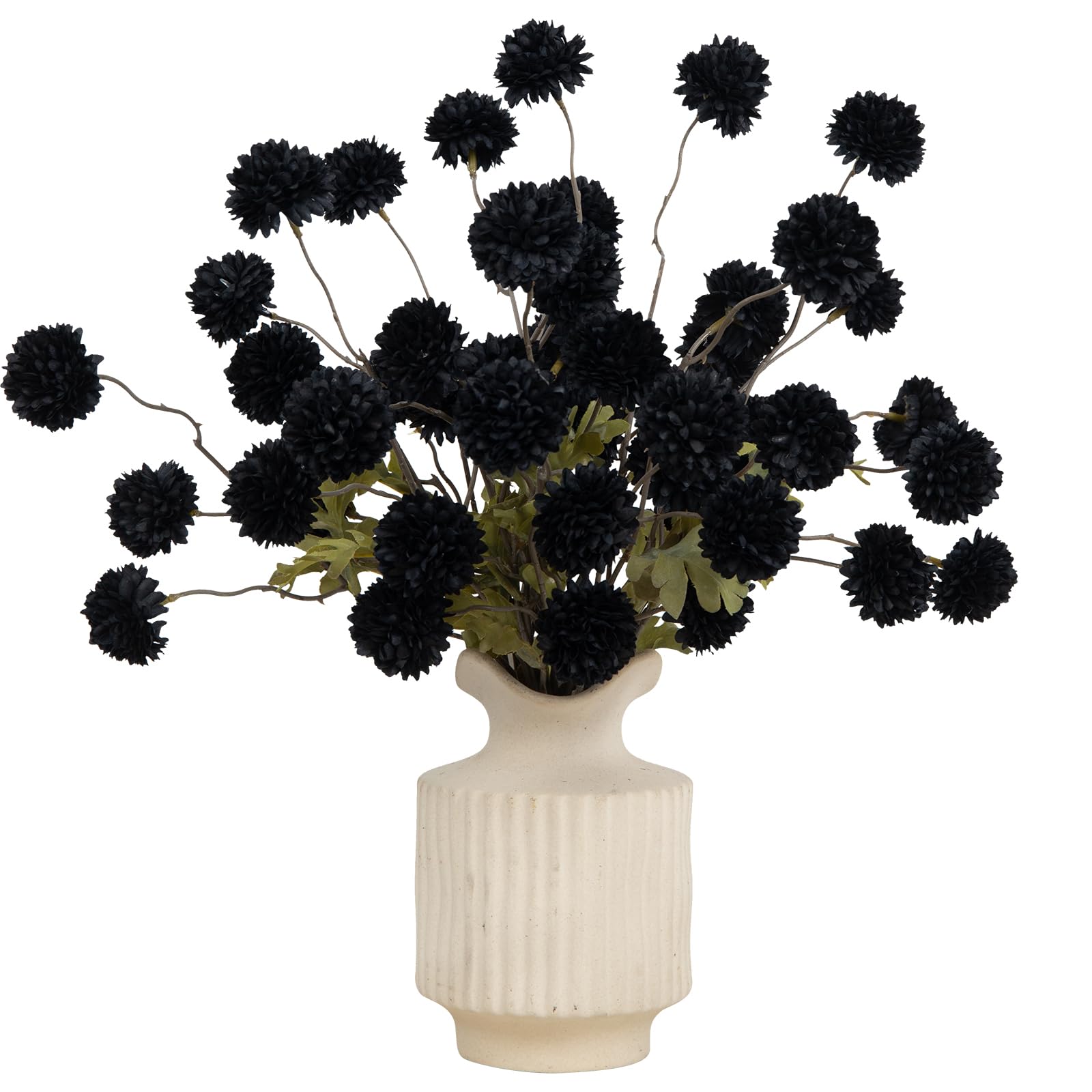 DuHouse 6pcs Artificial Pompon Mum Flowers with Stems, Faux Silk Mini Chrysanthemum Ball for Home Decoration, Bouquets, Table Centrepieces, DIY Floral Crafts(Black)