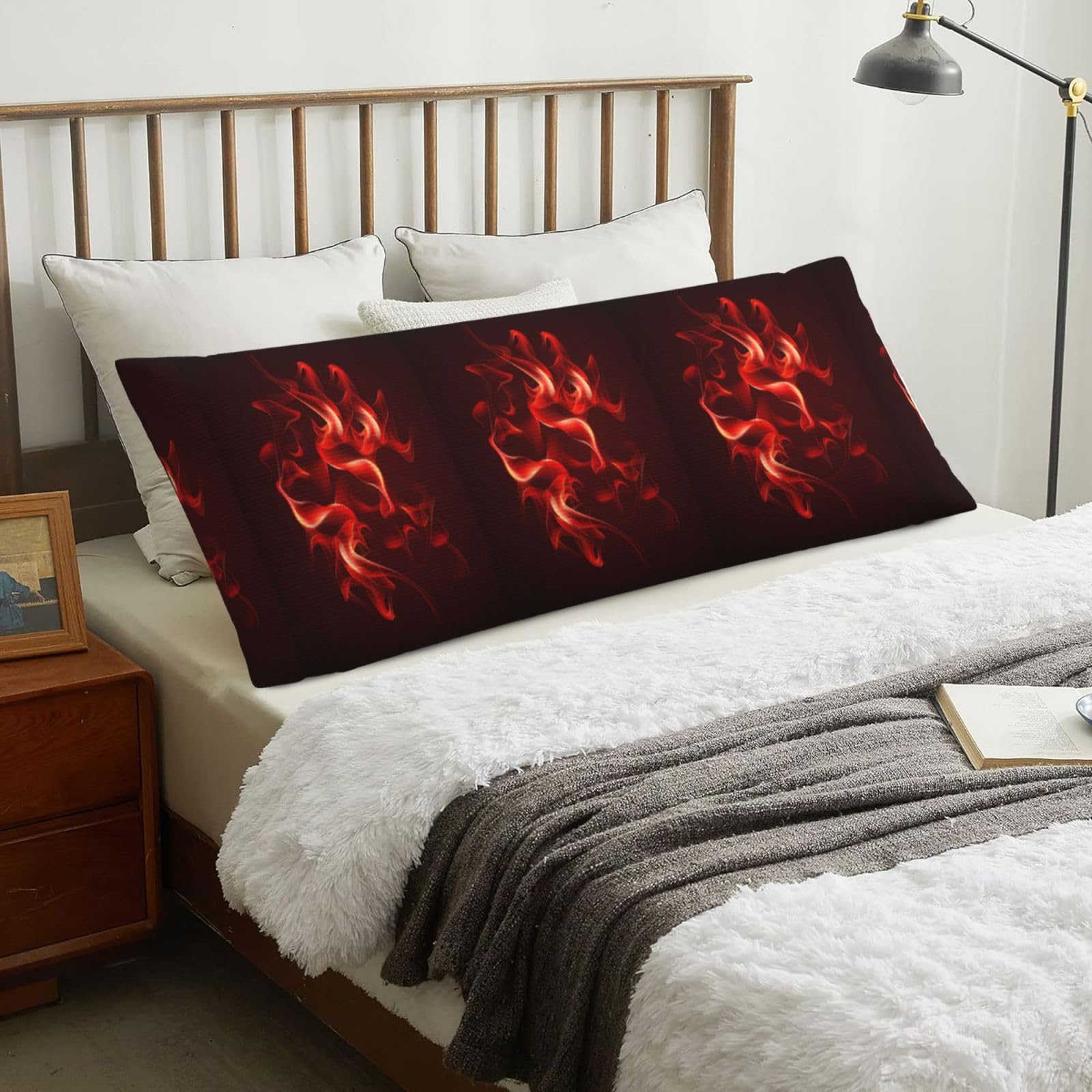 Red Flame, Body Pillow Cover with Zipper,Long Body Pillowcase 20 x 60 in