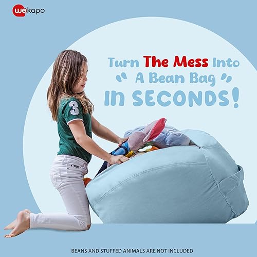 Miniatura 37 de WEKAPO - Puf con cremallera para guardar juguetes de peluche, hecho de lona de algodón de alta calidad, extragrande de 38 pulgadas, ideal para los