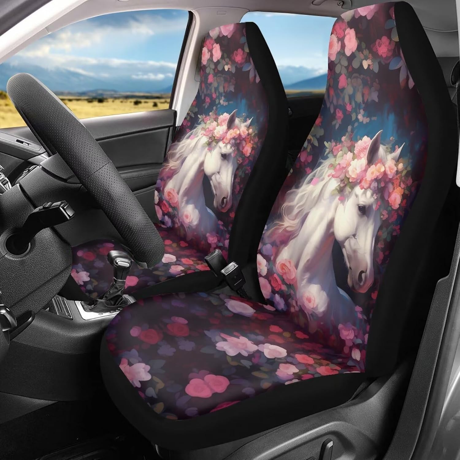 Bulopur Zipper Leather Horse Print Automobile Seat Cover Sets, Car Accessories Interior Decor Set of 2, Car Seat Protectors for Car, Truck SUVs