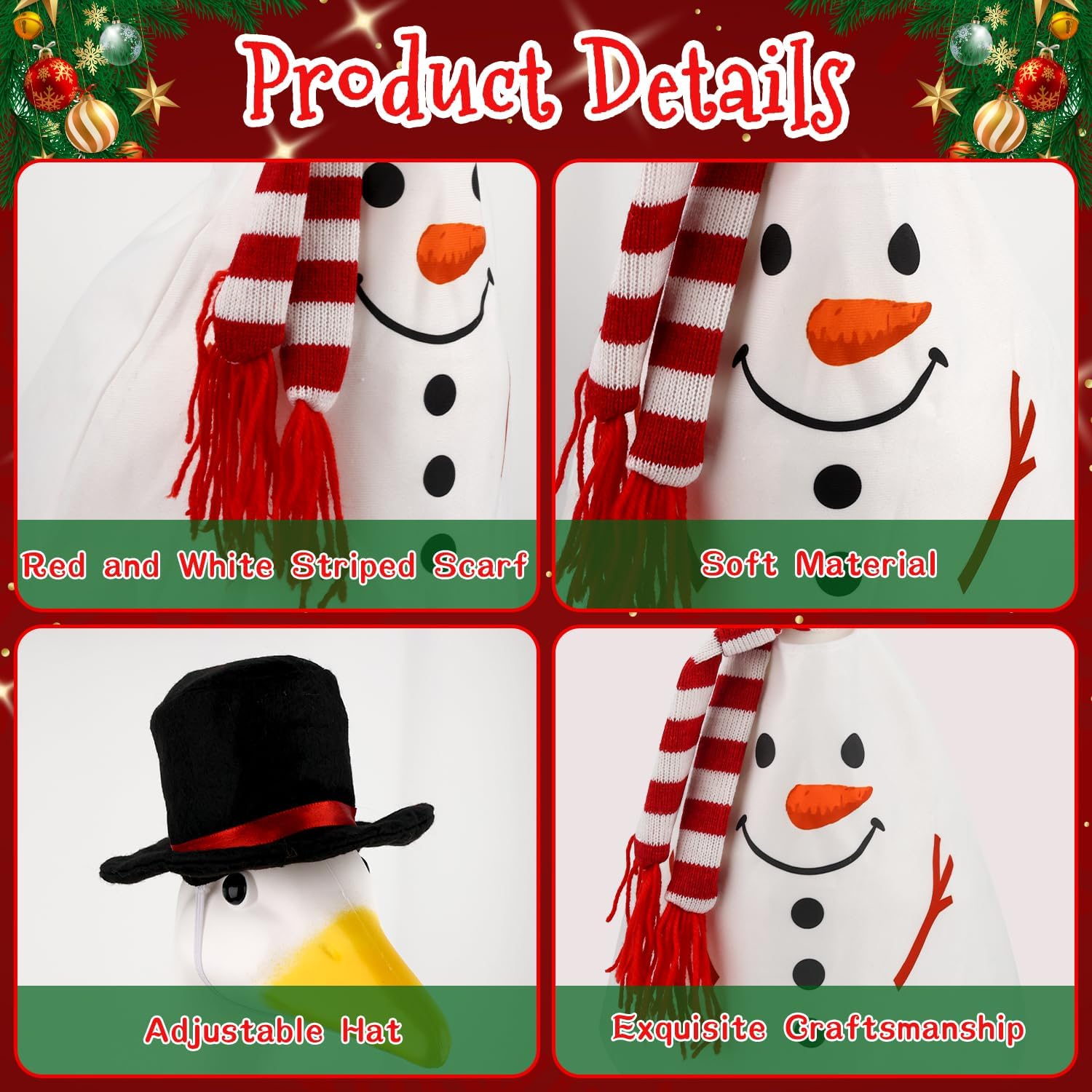 Snowman Christmas Goose Outfit Porch Goose Clothes for 23''H Cement Statue Cute Winter Costume Outdoor Lawn Garden Yard Patio Decor
