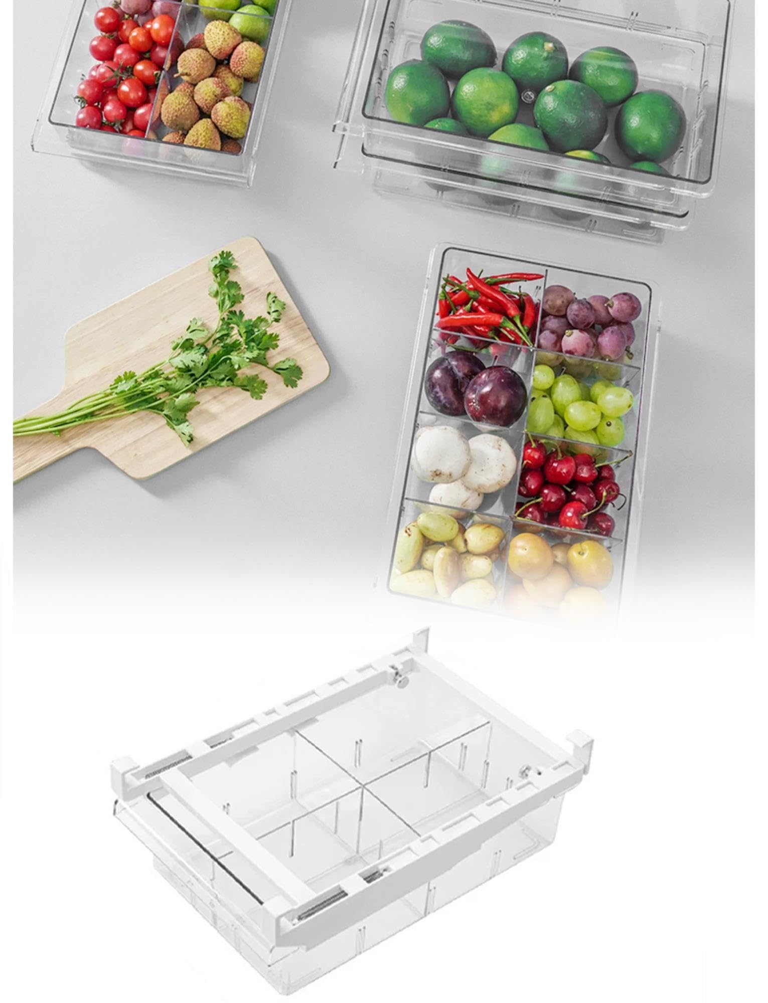 Cajón Organizador Extraíble para Nevera, Huevos, Frutas y Verduras