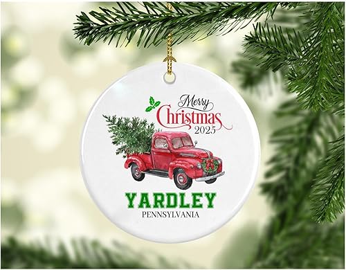 Christmas Decoration Tree Merry Christmas 2023 Yardley Pennsylvania Ornament Funny Gift Xmas Holiday as a Family Pretty Rustic First Christmas in