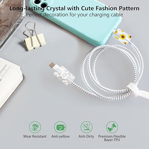 Miniatura 2 de Fryla - Protector de cable de carga para iPhone con bonito patrón floral duradero, protector de cable de carga para iPhone, protector universal de