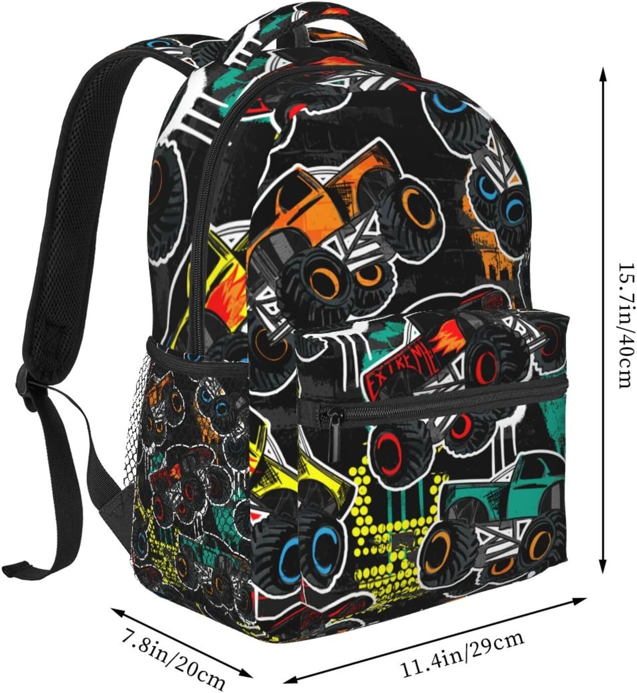 Fun Monster Car Cool Truck Backpack For School Laptop Bags Bookbag Big Casual Daypack For Student Girls Boys Kids Teens Travel Sports Work