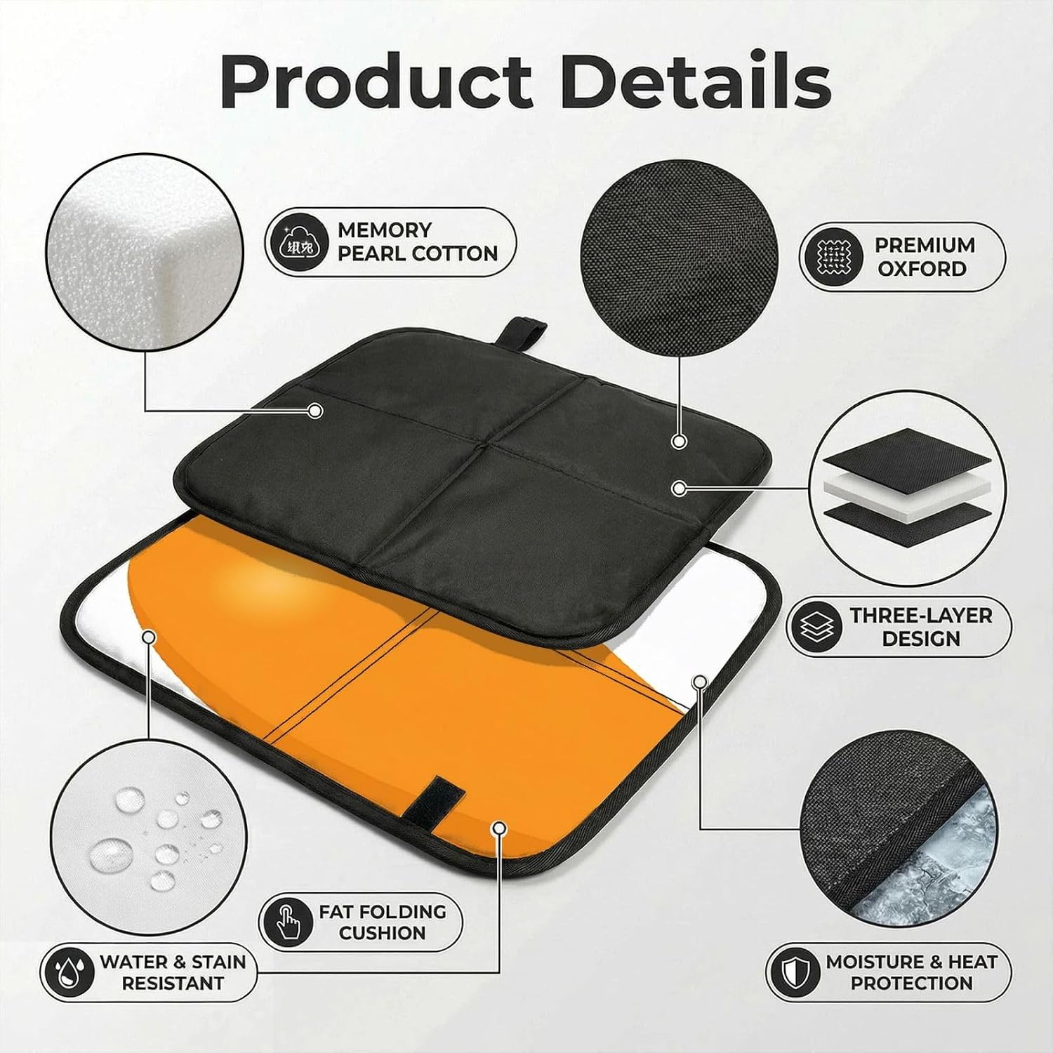 (Mango) Sitting Pad Foldable Seat Cushion Lightweight Camping Seat Mat with Hook for Outdoor Hiking Picnic Camping