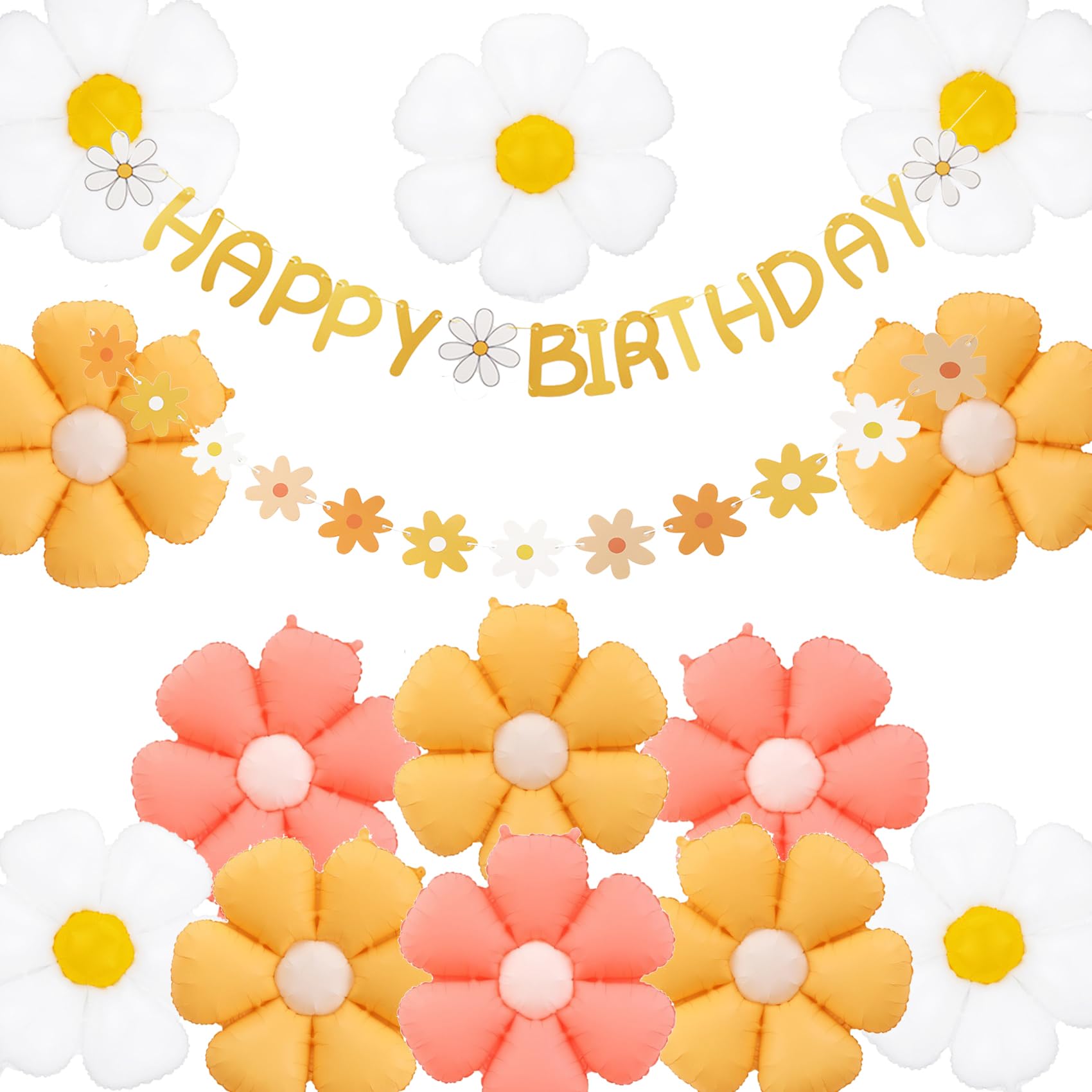 Happy Birthday Banner Little Daisy Banner for Kids Adults Birthday Party Decorations (Orange+Pink+White)