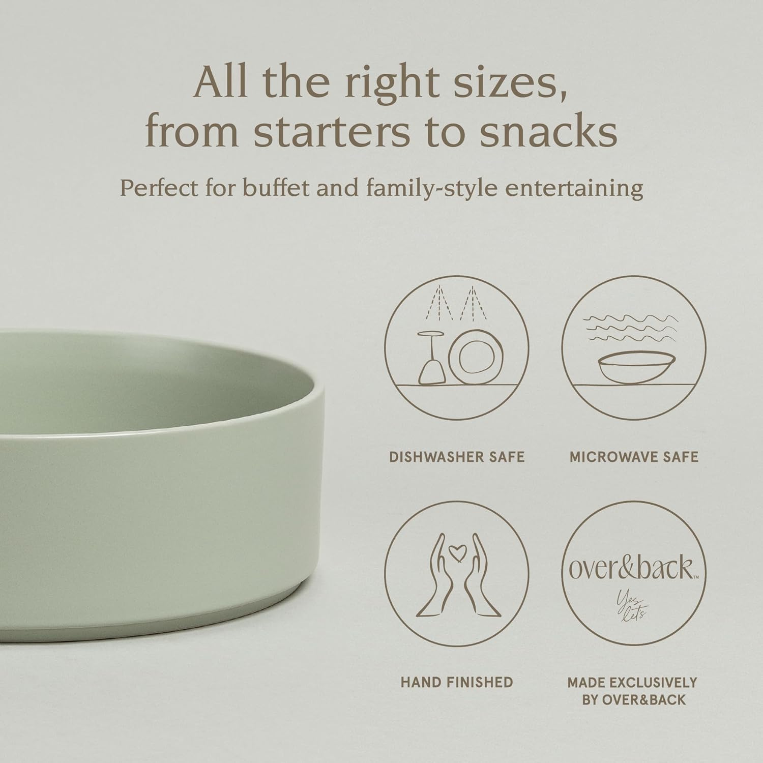 over&back Stackable Serving Bowl - Stoneware Dishes - All-Occasion Place Settings - Perfect for Salads, Pastas, and More - 10.1" x 10.1" x 3.2" - Semi-Matte Sage