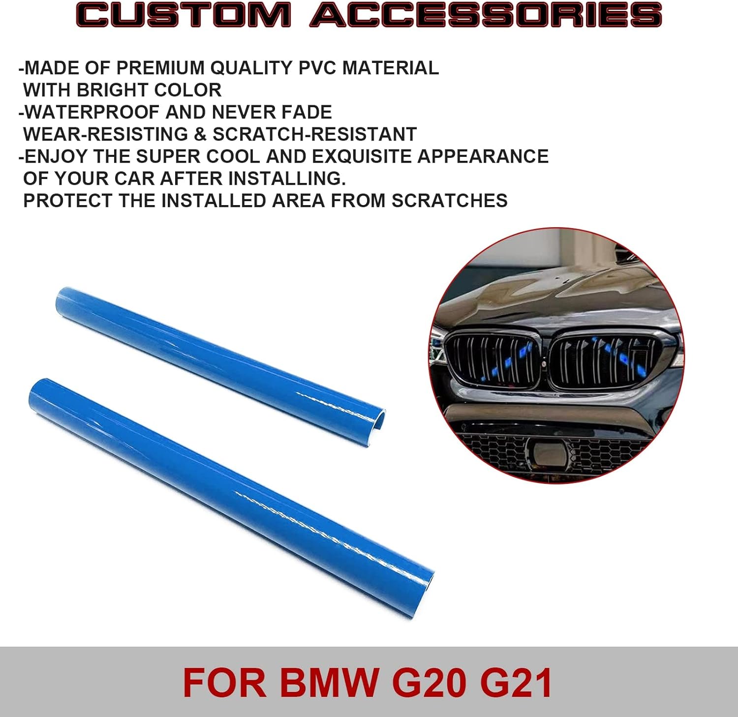 x xotic tech Front Grille Insert Trims Stripes, Front Center Kidney Grilles Trim Compatible with BMW 3 Series G20 G21 2020-2022 (Blue)