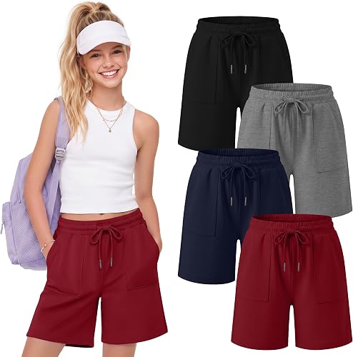 Custoneei 4 Pack Girls Bermuda Sweat Shorts, 4-Color, 7-8 Years