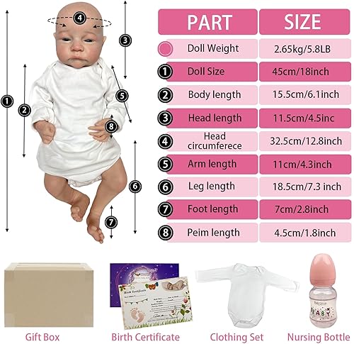 Miniatura 2 de OtardDolls Muñecas de bebé Reborn de 18 pulgadas, de silicona completa, realistas, recién nacidas, hechas a mano, muñeca de bebé recién nacida, set