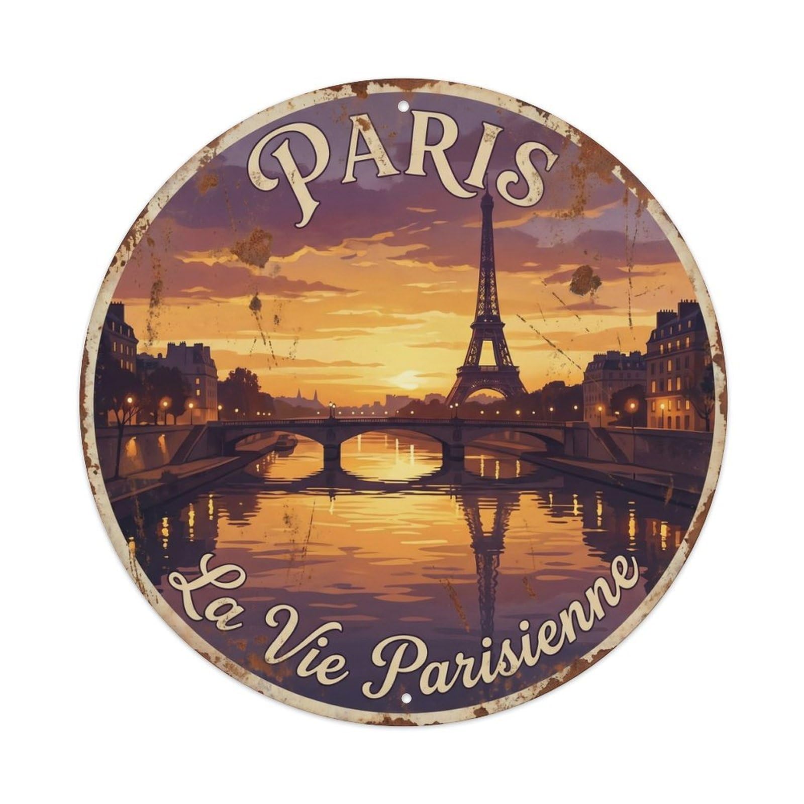 Vintage Travel Paris Seine Sunset Metal Tin Sign Plaque