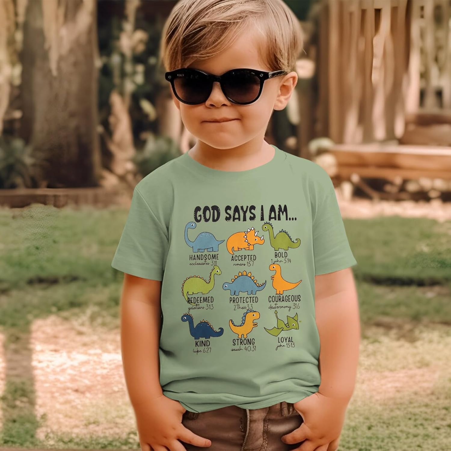 Toddler Boy Dinosaur Shirt God Says I Am Bible Verse Dino Religious Tshirt Christian Outfits Baby Short Sleeve Tees - Image 5