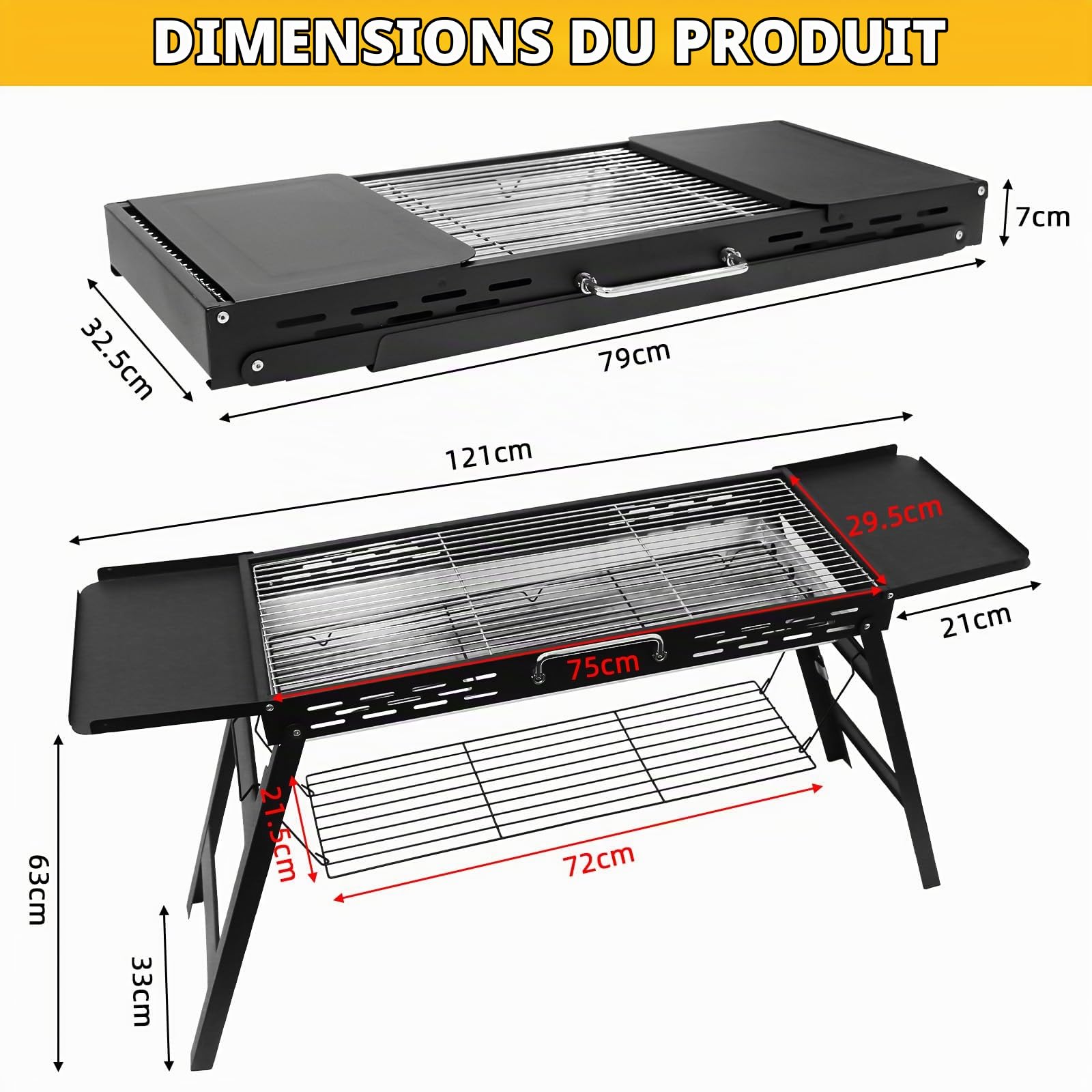 Barbecue Charbon de Bois Pliable et Portable