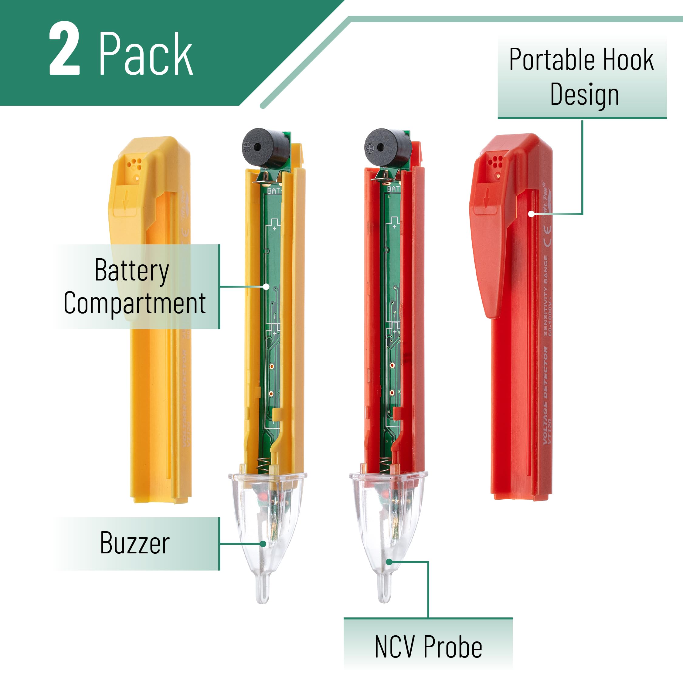 Mr. Pen 2 Pack Non Contact Voltage Tester - Red & Yellow, Electric Tester Pen, Voltage Detector