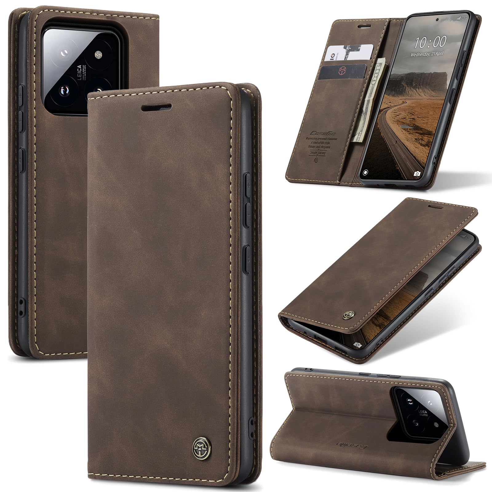 UFinetech for Xiaomi 14 Case, Leather Wallet Case for Xiaomi 14, Slim Shockproof, Magnetic Closure Flip, Kickstand