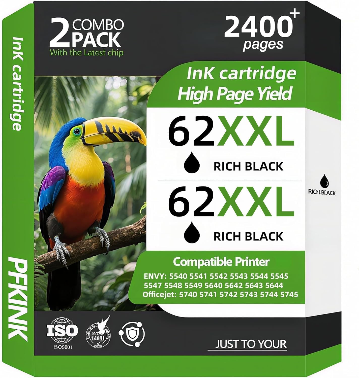 62XXL Ink Cartridges Replacement for Ink 62, 62xl Black Ink cartridges Compatible with Envy 5540 7640 5640 5660 7644 7645 7643 OfficeJet 5740 8040 5745 (2Black)