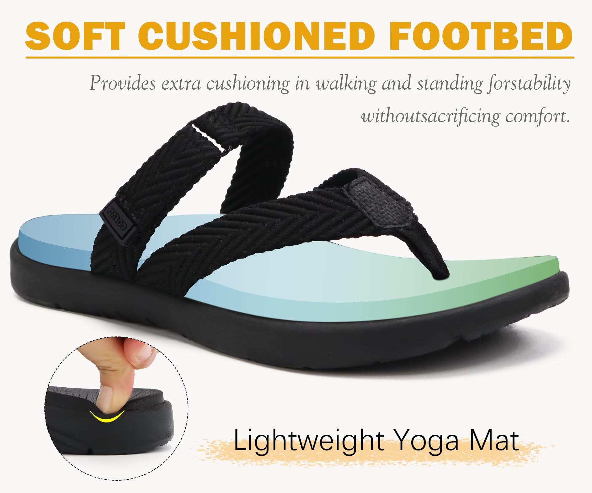 COFACE Orthopedique Tongs Femme Confortable Soutien Voûte Plantaire été Plage Piscine Tongue Legere Yoga Mat Tissu Flip Flop Antidérapante Caoutchouc Semell