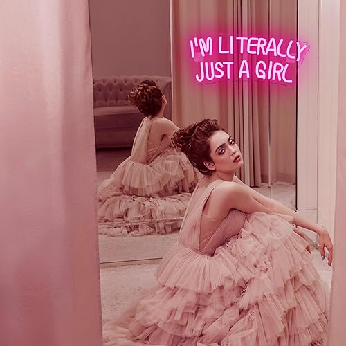 Miniatura 3 de Lucunstar Letrero de neón con texto en inglés I'M Literally Just A Girl, color rosa, luz de neón LED para decoración de pared, letrero luminoso para