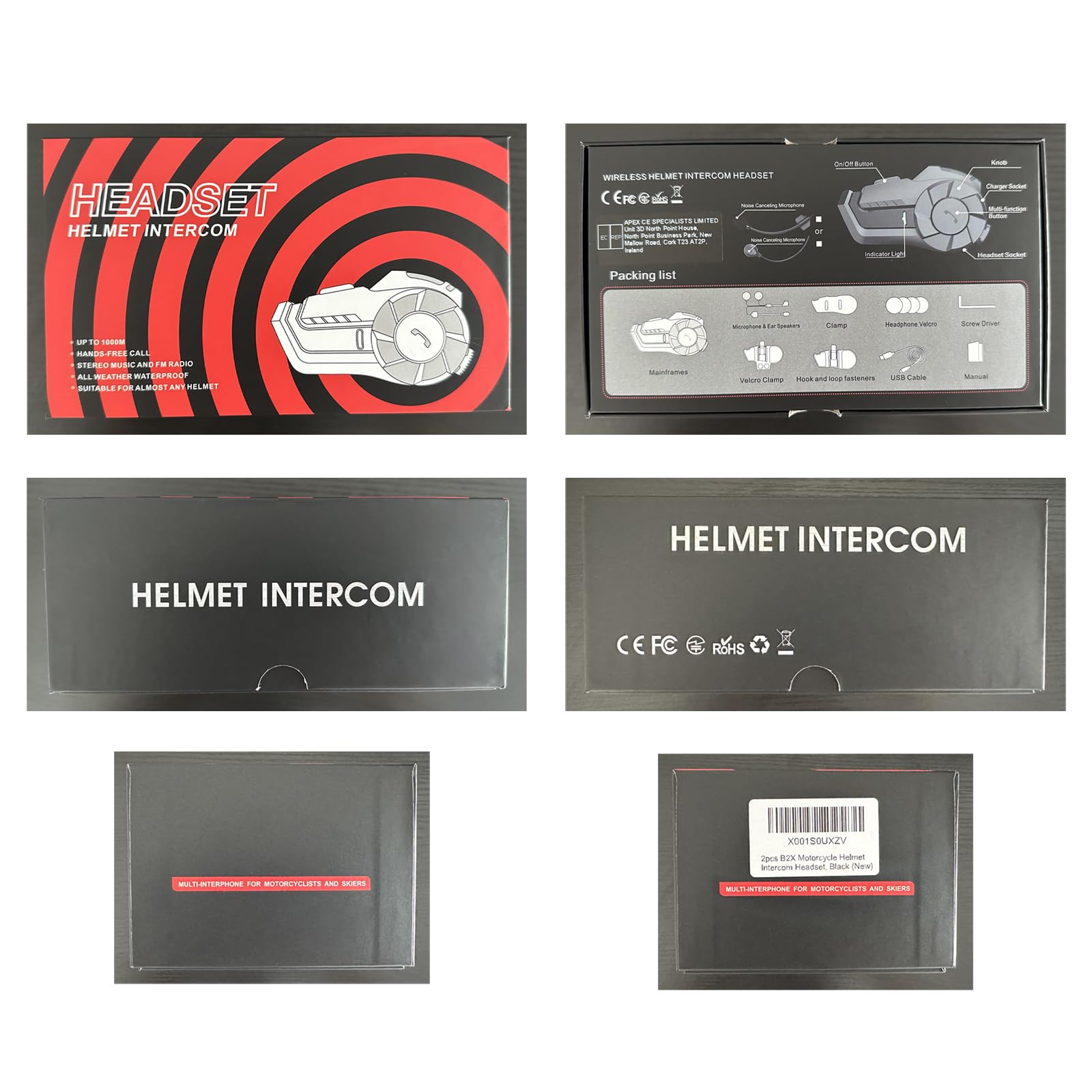 B2X Intercomunicador Casco Moto, Manos Libres Moto con Alcance de Intercomunicador de 800 Metros, Música, Radio FM y GPS - Doble