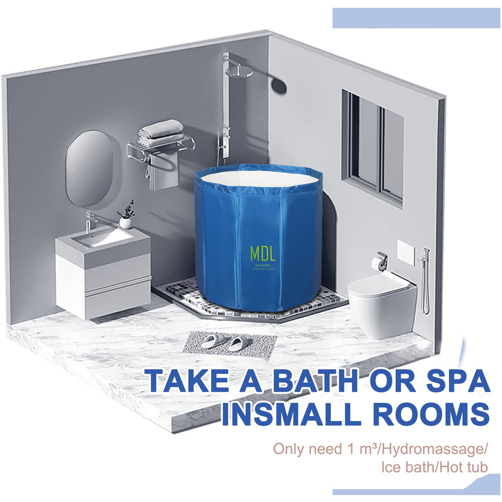 Vasca da bagno pieghevole per adulti, vasca da bagno pieghevole per bambini, adatta per docce di sauna e bagni di ghiaccio, vasca da bagno indipendente, senza installazione, 65 x 65 x 70 cm